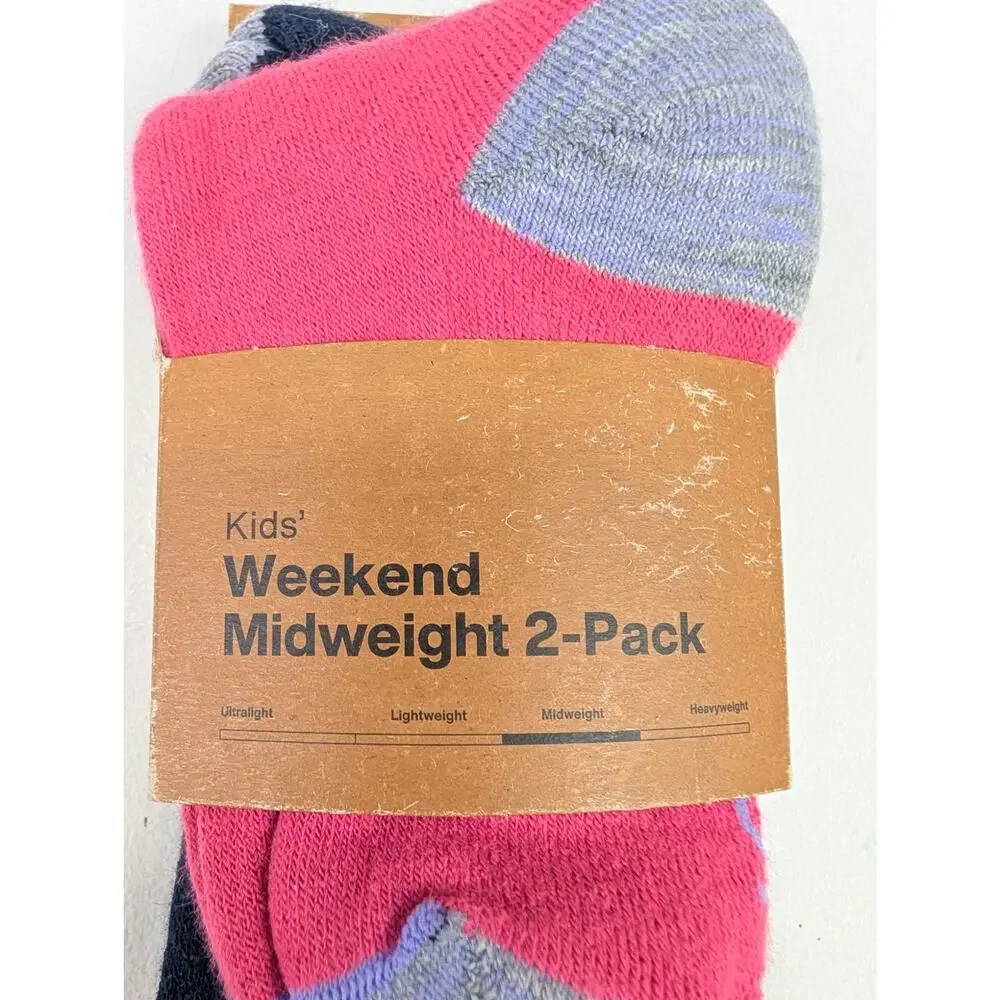 Burton Kids S/M Weekend Midweight 2-Pack Ski Socks - Pink/Navy